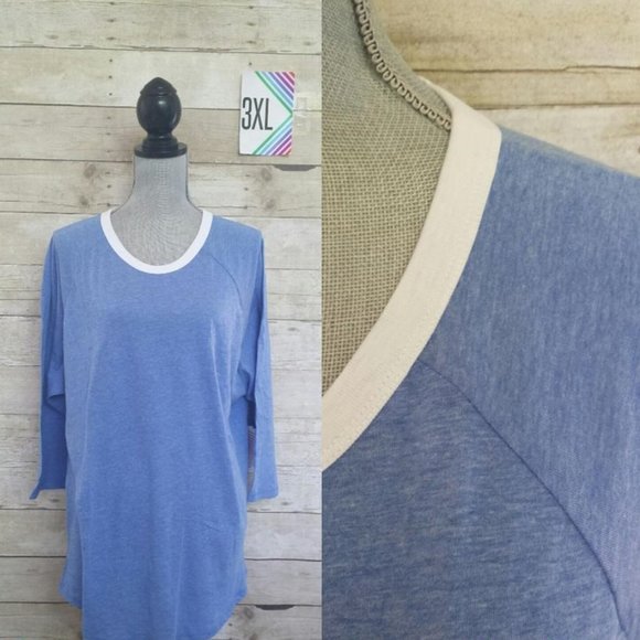LuLaRoe Randy Top 3XL - Unisex - Heathered Blue with White Trim & Sleeves NWT - Picture 1 of 1